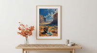 Navajo Artisan Jewelry Poster, Desert Red Rock Room Decor - Silver Turquoise Stone Summer View