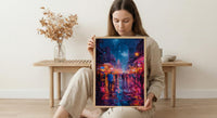 Bourbon Street Night Art Print, New Orleans Travel Decor - Glowing Neon Summer City Scene