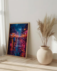 Bourbon Street Night Art Print, New Orleans Travel Decor - Glowing Neon Summer City Scene