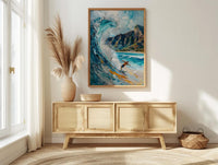 Hawaii Waikiki Beach Wall Art, Pacific Ocean Surfing Decor - Bright Blue Summer Wave Scene