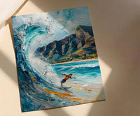 Hawaii Waikiki Beach Wall Art, Pacific Ocean Surfing Decor - Bright Blue Summer Wave Scene