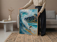 Hawaii Waikiki Beach Wall Art, Pacific Ocean Surfing Decor - Bright Blue Summer Wave Scene
