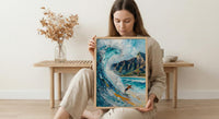 Hawaii Waikiki Beach Wall Art, Pacific Ocean Surfing Decor - Bright Blue Summer Wave Scene