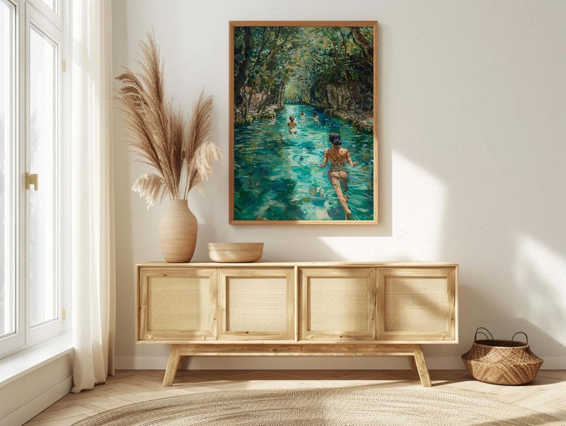 Tulum Mexico Cenote Poster, Tropical Jungle Travel Home Decor - Crystal Clear Turquoise Water View