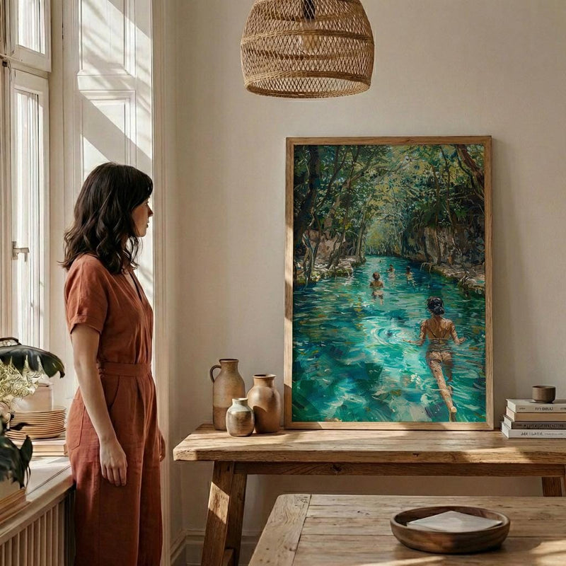 Tulum Mexico Cenote Poster, Tropical Jungle Travel Home Decor - Crystal Clear Turquoise Water View