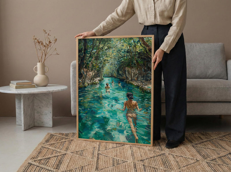 Tulum Mexico Cenote Poster, Tropical Jungle Travel Home Decor - Crystal Clear Turquoise Water View