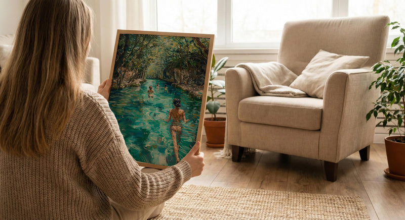 Tulum Mexico Cenote Poster, Tropical Jungle Travel Home Decor - Crystal Clear Turquoise Water View