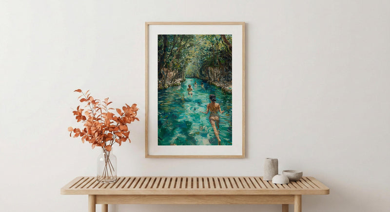 Tulum Mexico Cenote Poster, Tropical Jungle Travel Home Decor - Crystal Clear Turquoise Water View