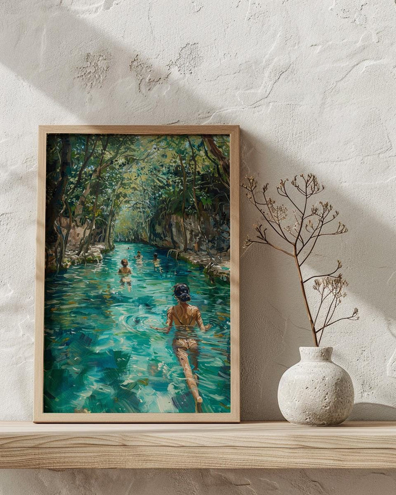 Tulum Mexico Cenote Poster, Tropical Jungle Travel Home Decor - Crystal Clear Turquoise Water View