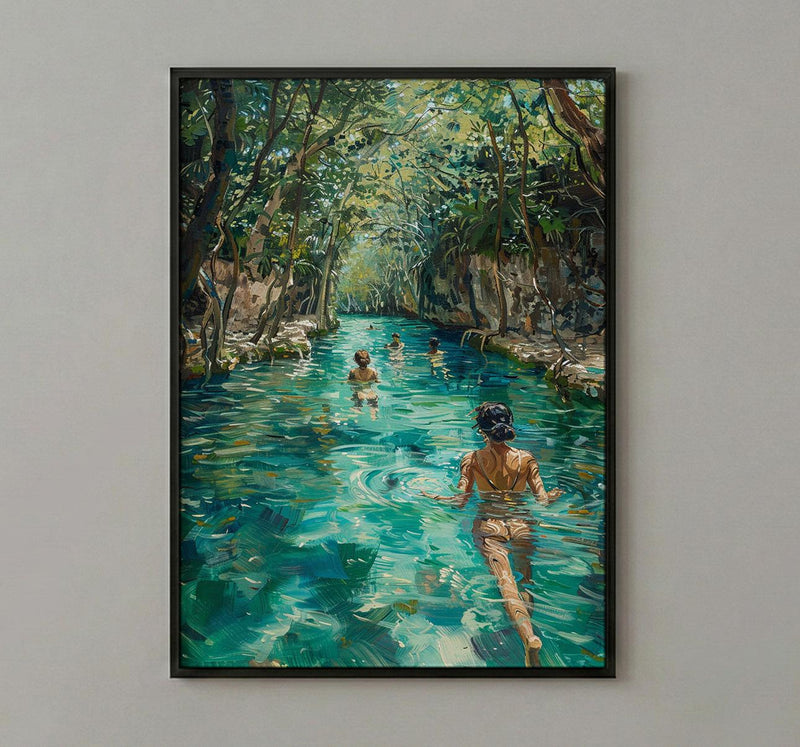 Tulum Mexico Cenote Poster, Tropical Jungle Travel Home Decor - Crystal Clear Turquoise Water View