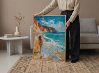 Malibu California Wall Art, Golden Coastal Ocean Beach Decor - Bright Crashing Summer Surf View