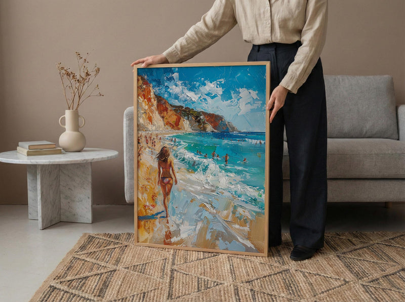 Malibu California Wall Art, Golden Coastal Ocean Beach Decor - Bright Crashing Summer Surf View