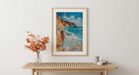 Malibu California Wall Art, Golden Coastal Ocean Beach Decor - Bright Crashing Summer Surf View