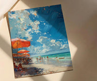 Florida Clearwater Beach Art Print, Pristine White Sand Decor - Colorful Umbrella Summer Ocean Scene