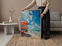 Florida Clearwater Beach Art Print, Pristine White Sand Decor - Colorful Umbrella Summer Ocean Scene