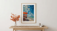 Florida Clearwater Beach Art Print, Pristine White Sand Decor - Colorful Umbrella Summer Ocean Scene