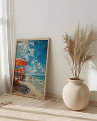 Florida Clearwater Beach Art Print, Pristine White Sand Decor - Colorful Umbrella Summer Ocean Scene