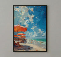 Florida Clearwater Beach Art Print, Pristine White Sand Decor - Colorful Umbrella Summer Ocean Scene