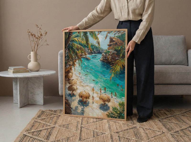 Cancun Mexico Beach Wall Art, Caribbean Sea Travel Decor - Bright Turquoise Summer Ocean View