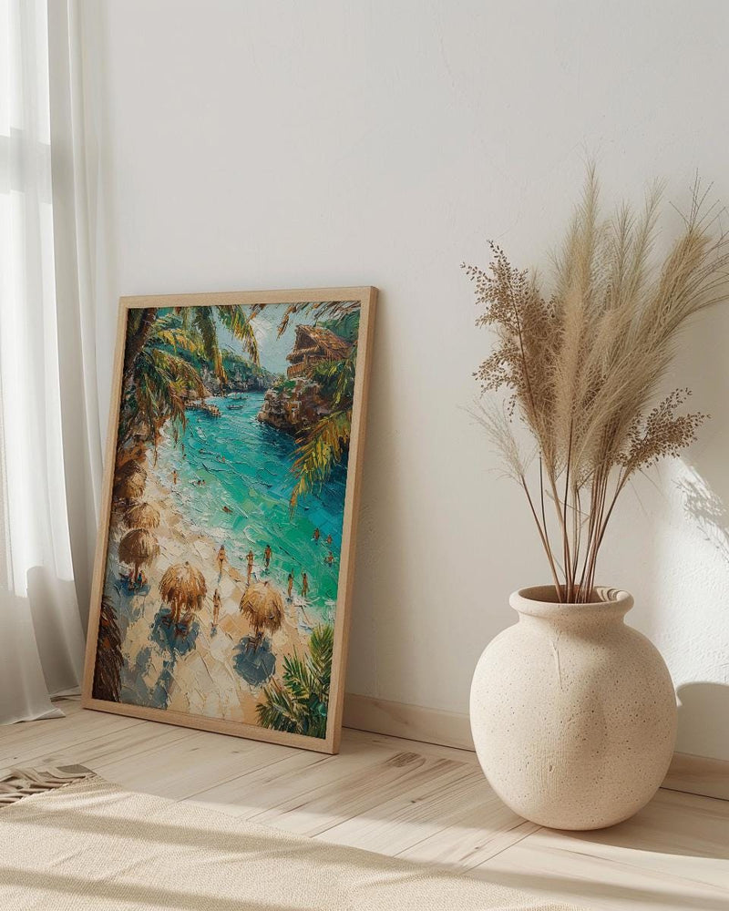 Cancun Mexico Beach Wall Art, Caribbean Sea Travel Decor - Bright Turquoise Summer Ocean View