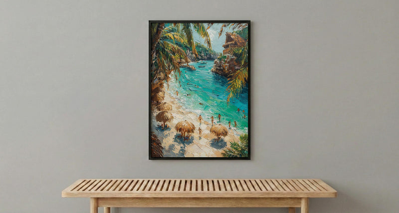 Cancun Mexico Beach Wall Art, Caribbean Sea Travel Decor - Bright Turquoise Summer Ocean View