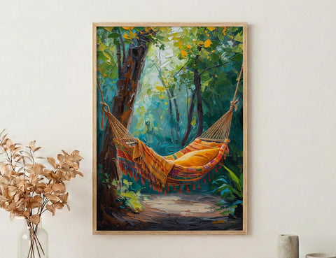 Costa Rica Hammock Art Print, Tropical Jungle Wall Decor - Summer Nature