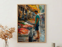 Santiago Market Art Print, Chile Seafood Decor - Vibrant Summer