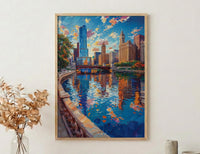 Chicago Cloud Gate Art Print, Millennium Park City Decor - Skyline Reflection Summer Sky