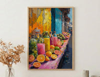 Bolivia Market Art Print, Tropical Juice Decor - Colorful Fruit Stall