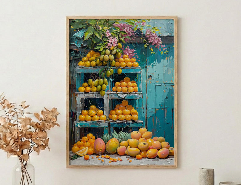 Mexico City Market Art Print, Yellow Mango Decor - Tropical Fruit
