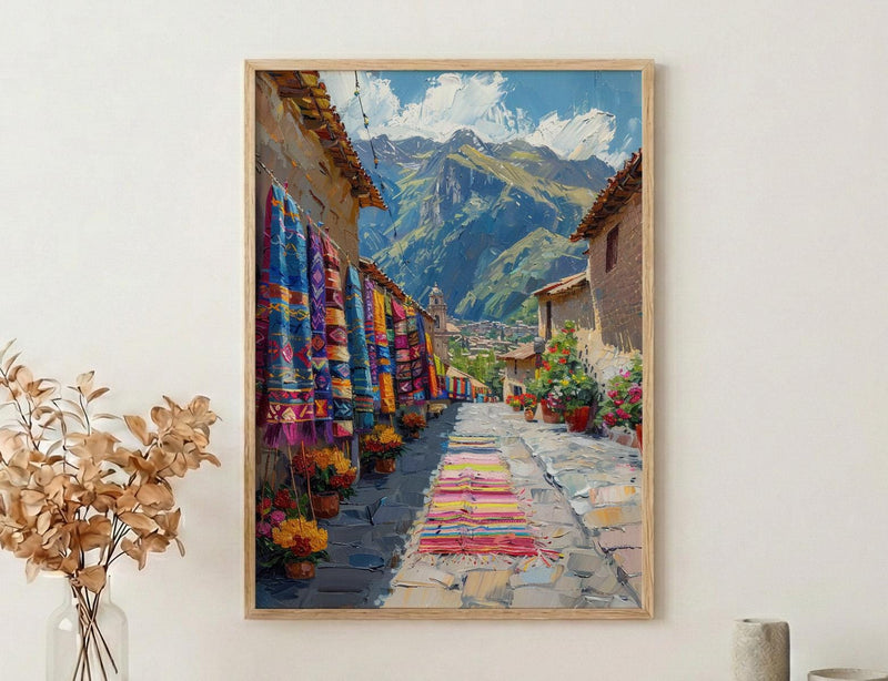 Pisac Market Art Print, Andean Textile Decor - Peru Summer Wall Art