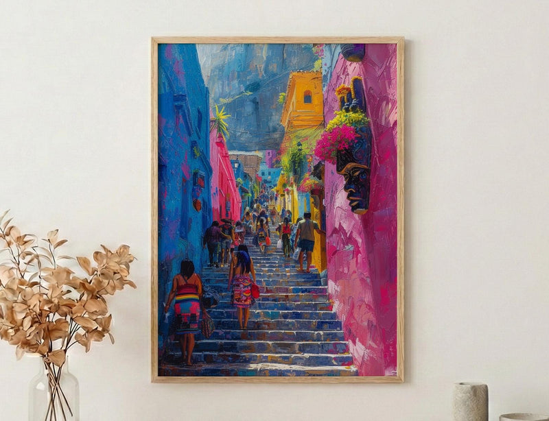 Guatemala Market Art Print, Chichicastenango Wall Decor - Colorful Textile