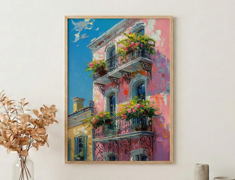 New Orleans French Quarter Poster, Historic Louisiana City Decor - Iron Balcony Summer Morning
