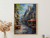 Montreal Old Port Art Print, Historic Canada Travel Decor - Stone Building Summer Cafe View