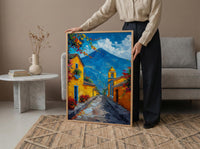 Antigua Guatemala Volcano Poster, Yellow Arch City Decor - Majestic Summer Morning Landscape Art
