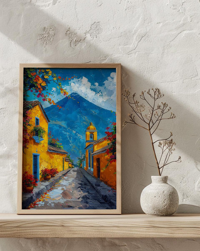 Antigua Guatemala Volcano Poster, Yellow Arch City Decor - Majestic Summer Morning Landscape Art