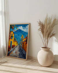 Antigua Guatemala Volcano Poster, Yellow Arch City Decor - Majestic Summer Morning Landscape Art