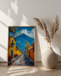 Antigua Guatemala Volcano Poster, Yellow Arch City Decor - Majestic Summer Morning Landscape Art