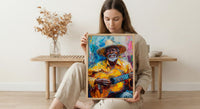 Plaza Guitar Musician Wall Art, Colonial Street Decor - Straw Hat Sun Drenched Summer