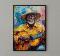Plaza Guitar Musician Wall Art, Colonial Street Decor - Straw Hat Sun Drenched Summer