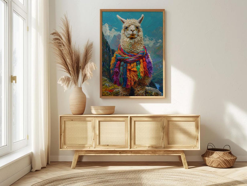 Machu Picchu Llama Poster, Peru Andean Magic Decor - Mystical Green Terrace Summer Morning