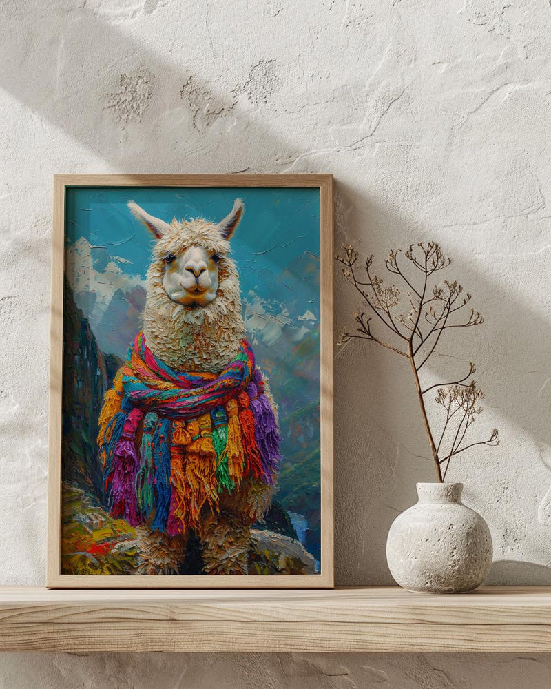 Machu Picchu Llama Poster, Peru Andean Magic Decor - Mystical Green Terrace Summer Morning