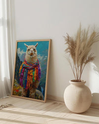 Machu Picchu Llama Poster, Peru Andean Magic Decor - Mystical Green Terrace Summer Morning