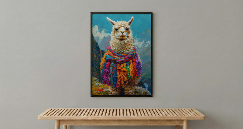 Machu Picchu Llama Poster, Peru Andean Magic Decor - Mystical Green Terrace Summer Morning