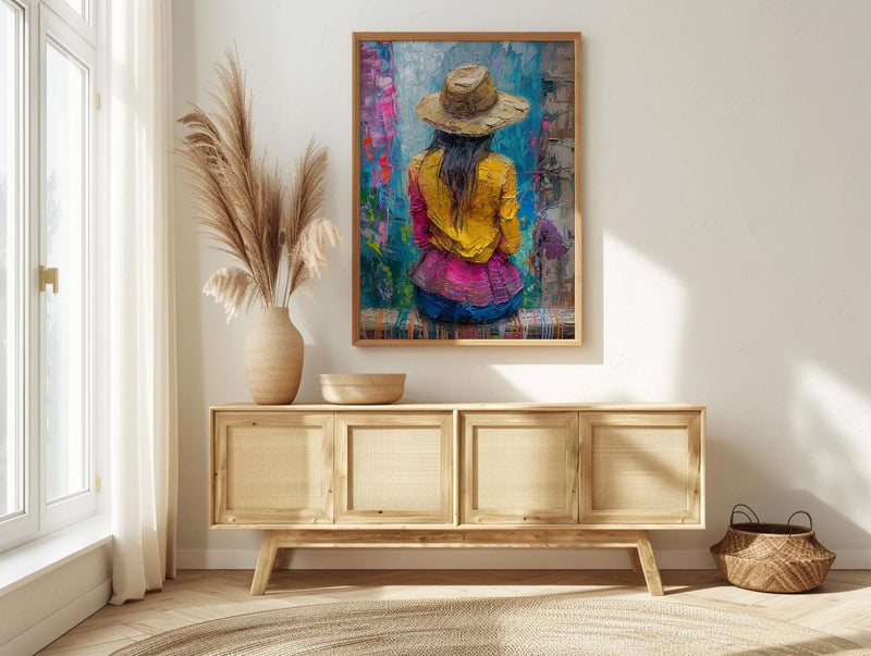 Quechua Weaver Art Print, Traditional Peru Textile Decor - Vibrant Geometric Woven Loom Scene