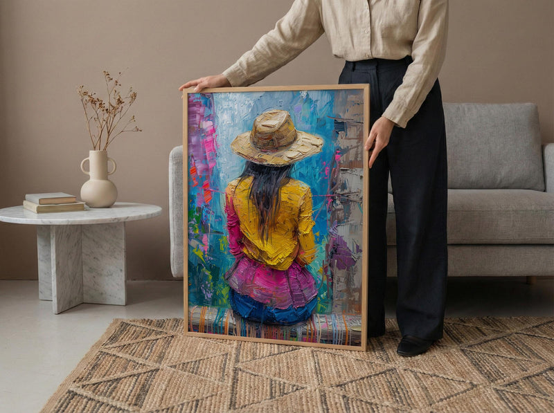 Quechua Weaver Art Print, Traditional Peru Textile Decor - Vibrant Geometric Woven Loom Scene
