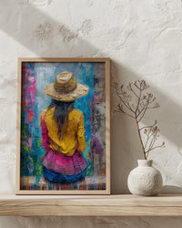 Quechua Weaver Art Print, Traditional Peru Textile Decor - Vibrant Geometric Woven Loom Scene