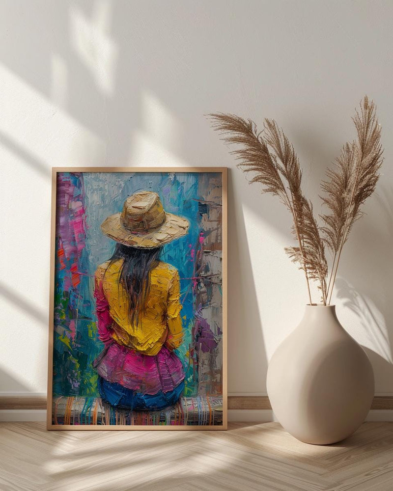 Quechua Weaver Art Print, Traditional Peru Textile Decor - Vibrant Geometric Woven Loom Scene