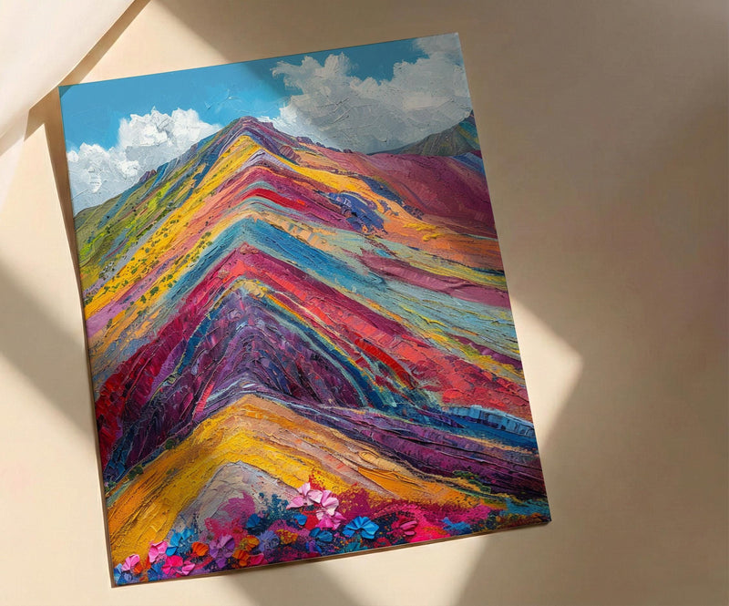 Rainbow Mountain Peru Wall Art, Colorful Nature Decor - Striking Mineral Stripe Summer Sky