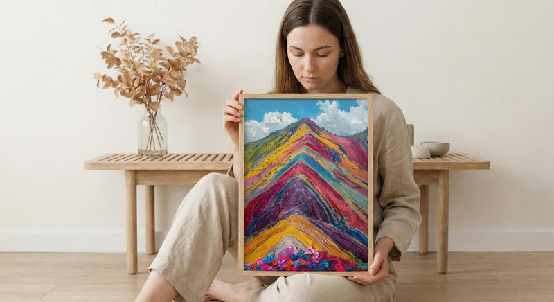 Rainbow Mountain Peru Wall Art, Colorful Nature Decor - Striking Mineral Stripe Summer Sky
